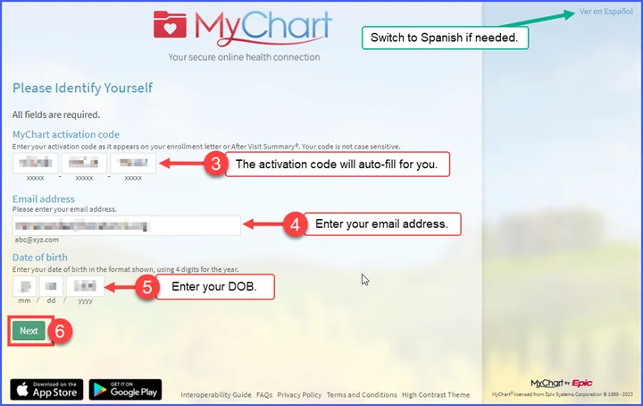 MyChart step 2